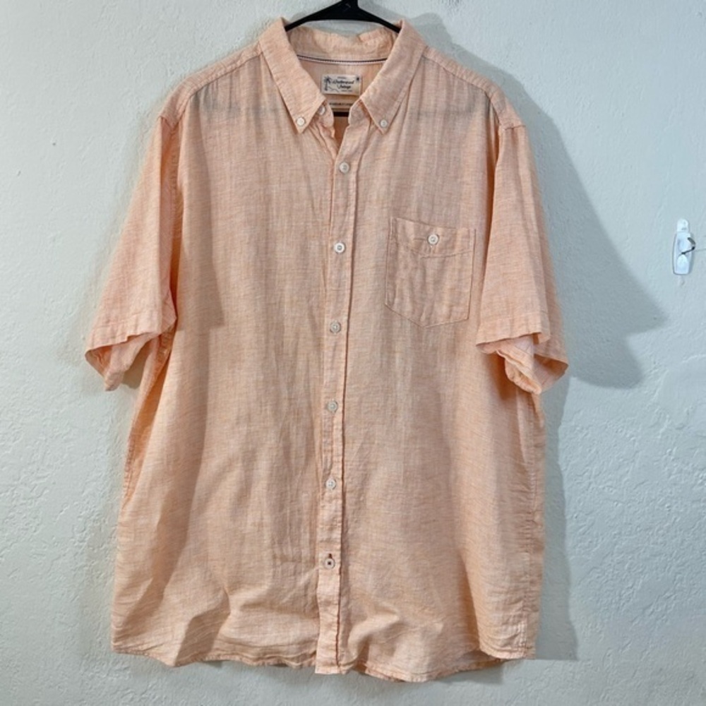 Weatherproof Vintage Washable Linen Short Sleeve Shirt Mens XL Peach Beach